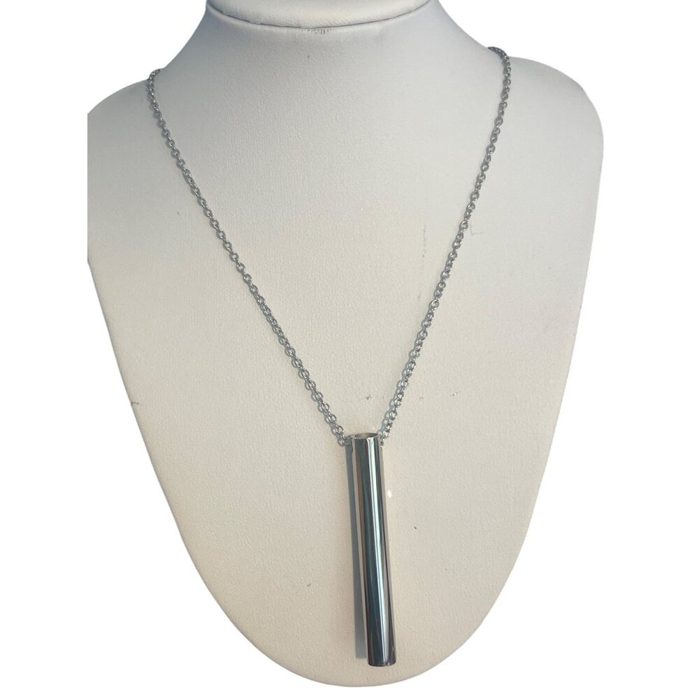 Stainless Steel Cylinder Pendant Necklace Mindful Breathing Anti Anxiety Vaping